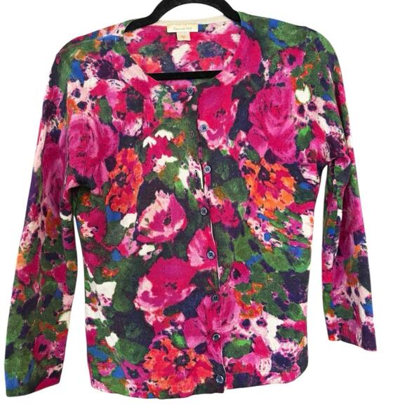 Garnet Hill Floral Merino Wool Cardigan Sweater M Fairy Cottagecore Versatile - Picture 1 of 10